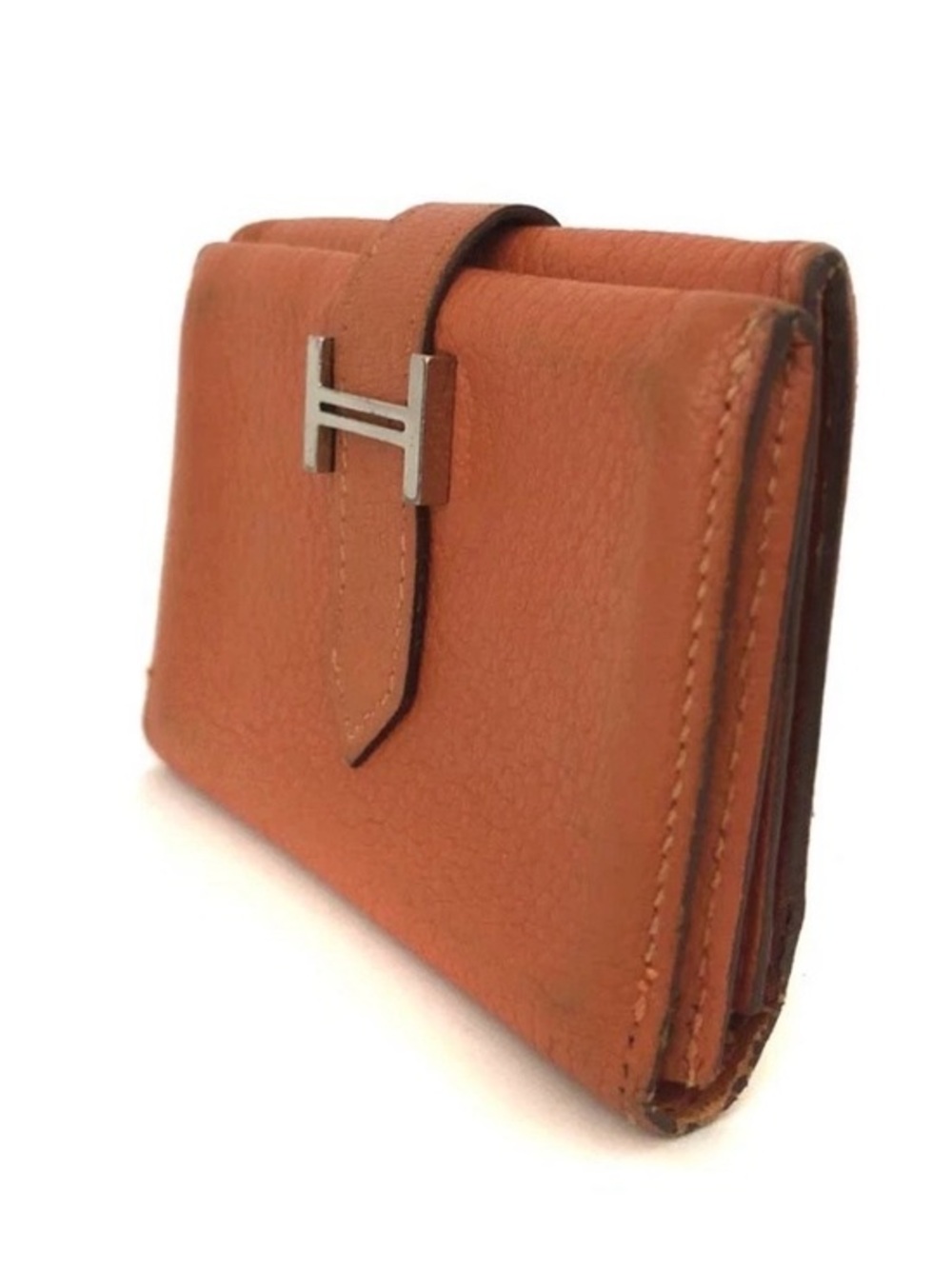 Authentic Hermès Béarn Compact Wallet Orange Leather PHW H